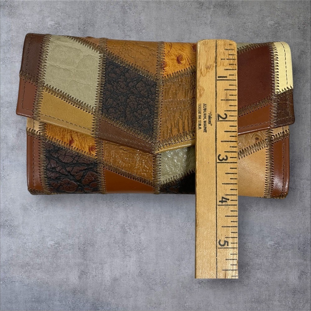 Vtg Tony Lama Patchwork Leather Trifold Wallet 7" Checkbook Western Accessory - Picture 5 of 6